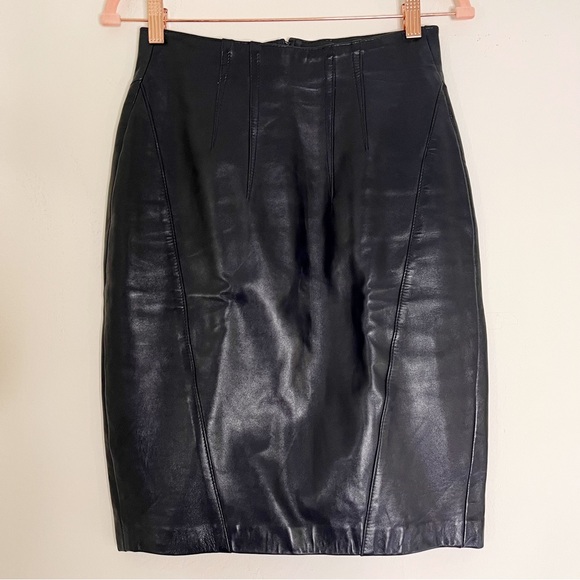 Jitrois Leather Pencil Skirt Vintage Black Size 40 Small - Picture 1 of 15